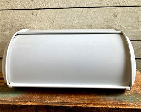 farmhouse curved top white metal bread box|White Metal Farmhouse Bread Box .